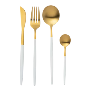 Couverts Lise Blanc & Or – Élégance Moderne